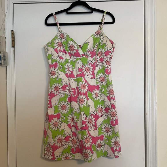 Vintage Lilly Pulitzer Size 8 Lounging White Lions Mini Dress - Pink Green White - Picture 2 of 8